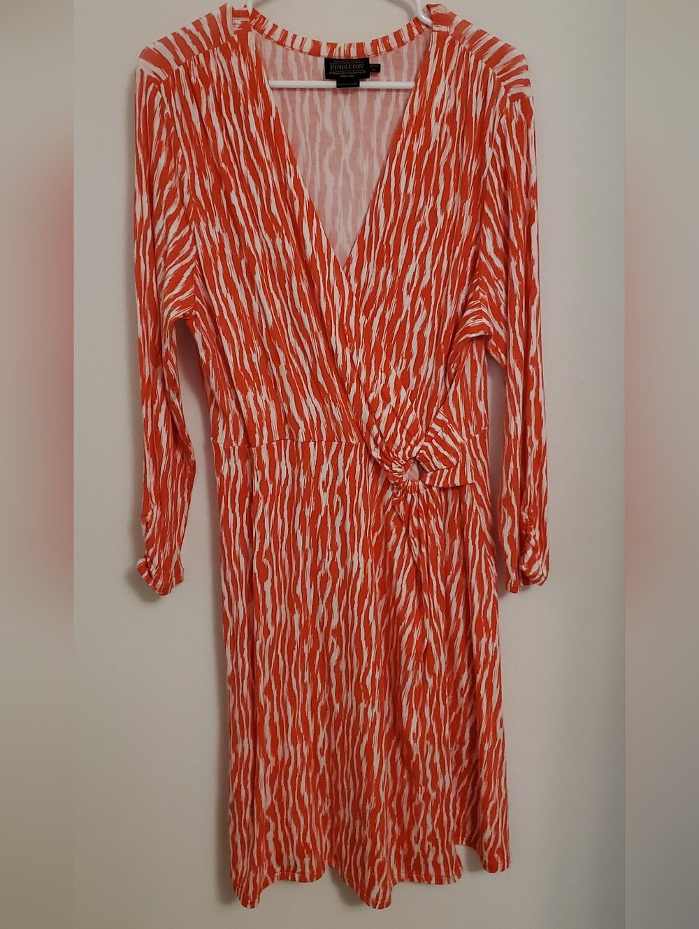 Pendleton Orange & White Long Sleeve Wrap Dress Size Petite XL Office Summer